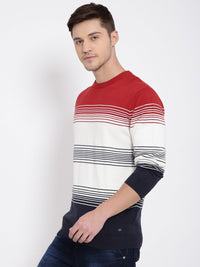 T-Base Men Red Striped Pullover Sweater