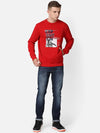 T-Base Men Red Graphic Printed Cotton Pullover Sweatshirt