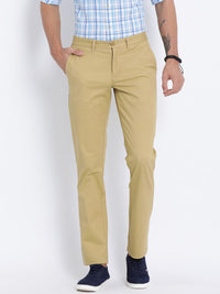 T-Base Men Beige Easy Wash Chinos Trousers