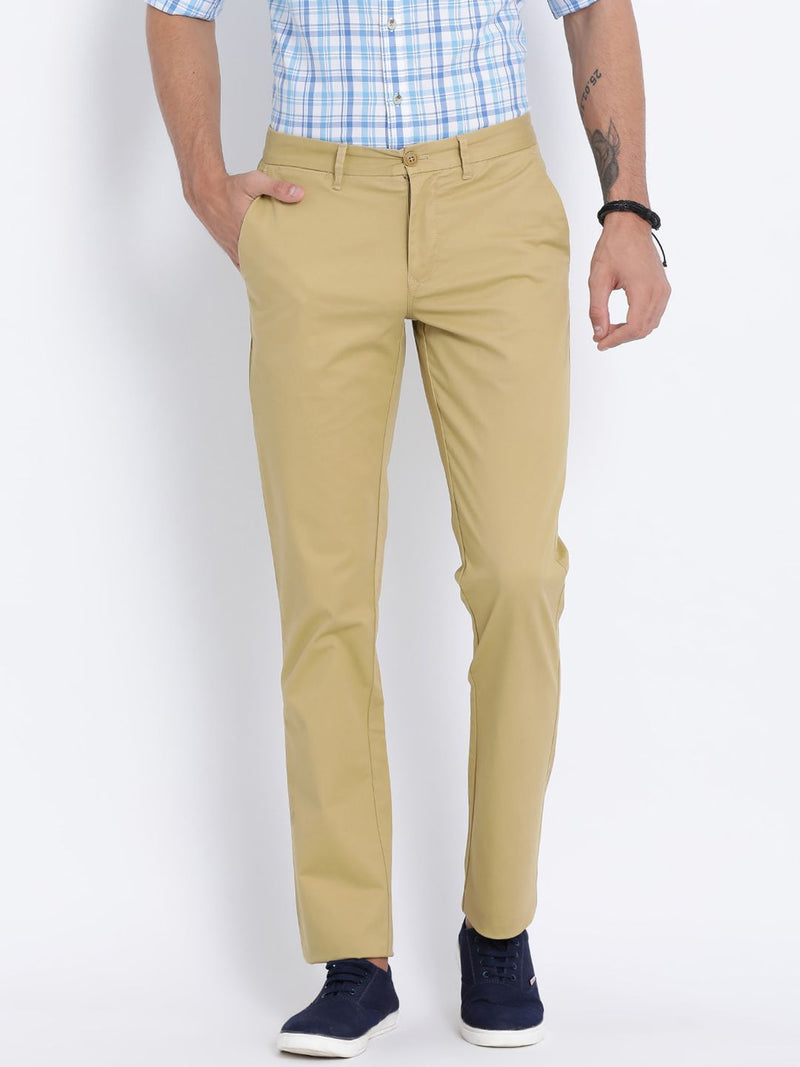 T-Base Men Beige Easy Wash Chinos Trousers