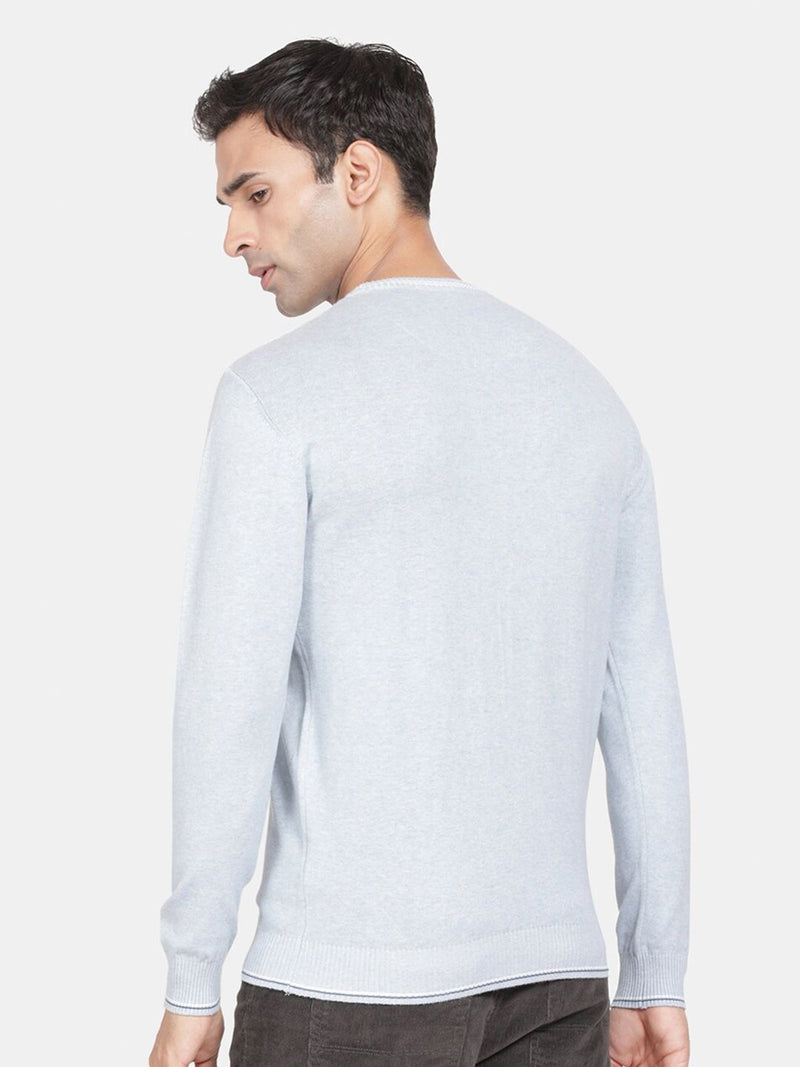 T-Base Round Neck Ribbed Hem Cotton Pullover Sweaters