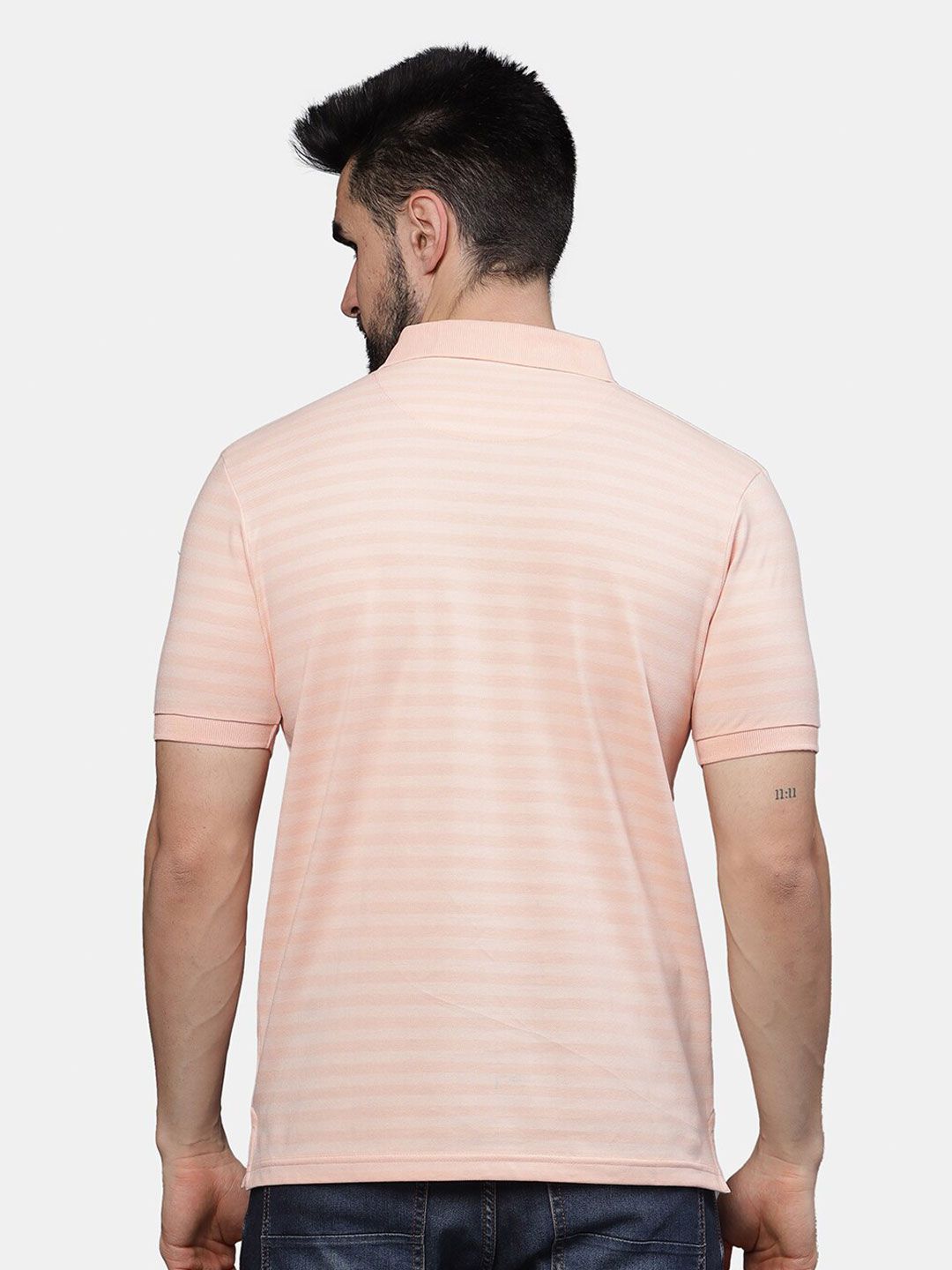 T-Base Men Striped Polo Collar Pockets T-Shirt