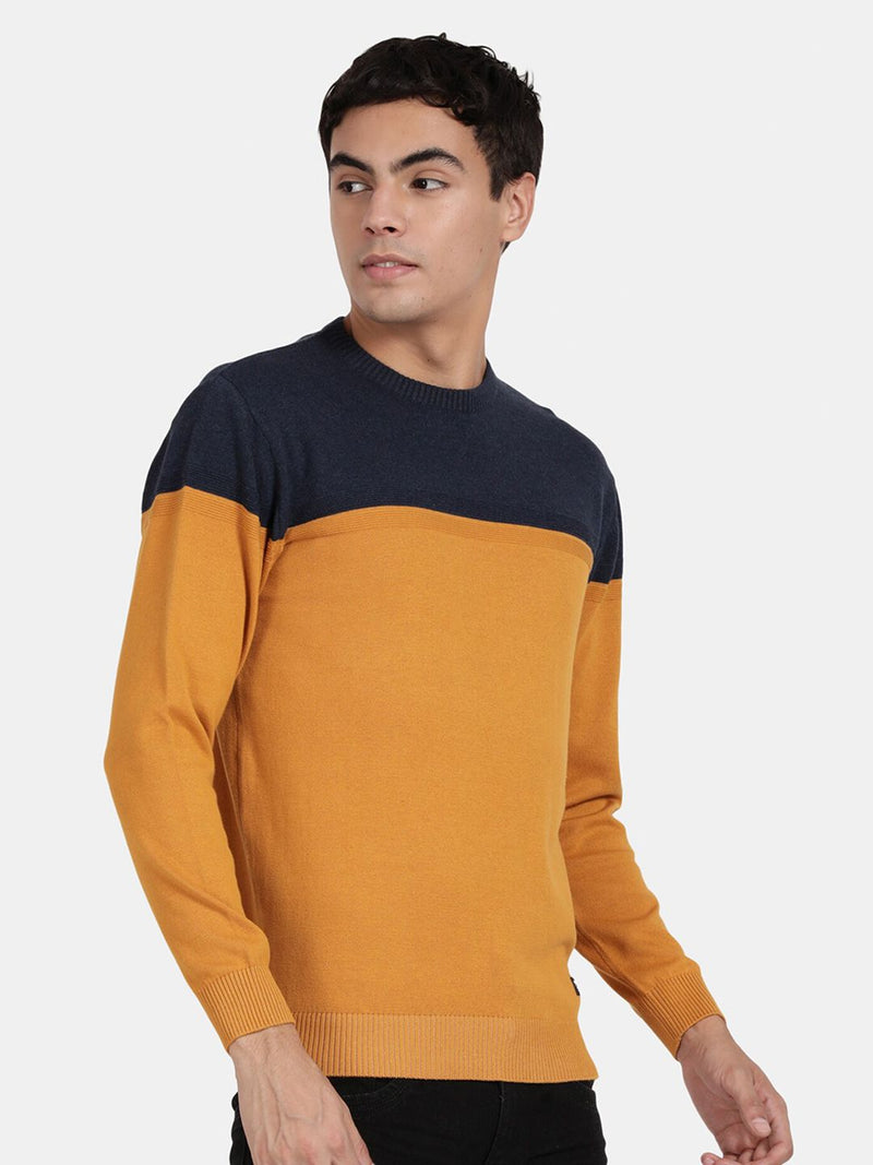 Crew Neck Full Sleeve Spruce Yellow Color Blocked Pullover