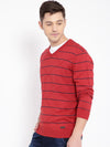 T-Base Men Orange & Blue Striped Pullover Sweater