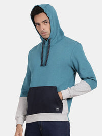 T-Base Colourblocked Ribbed Hooded Cotton Sweatshirt