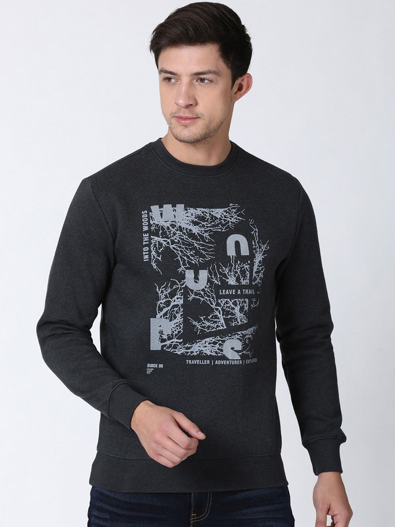 T-Base Men Grey Printed Sweatshirt