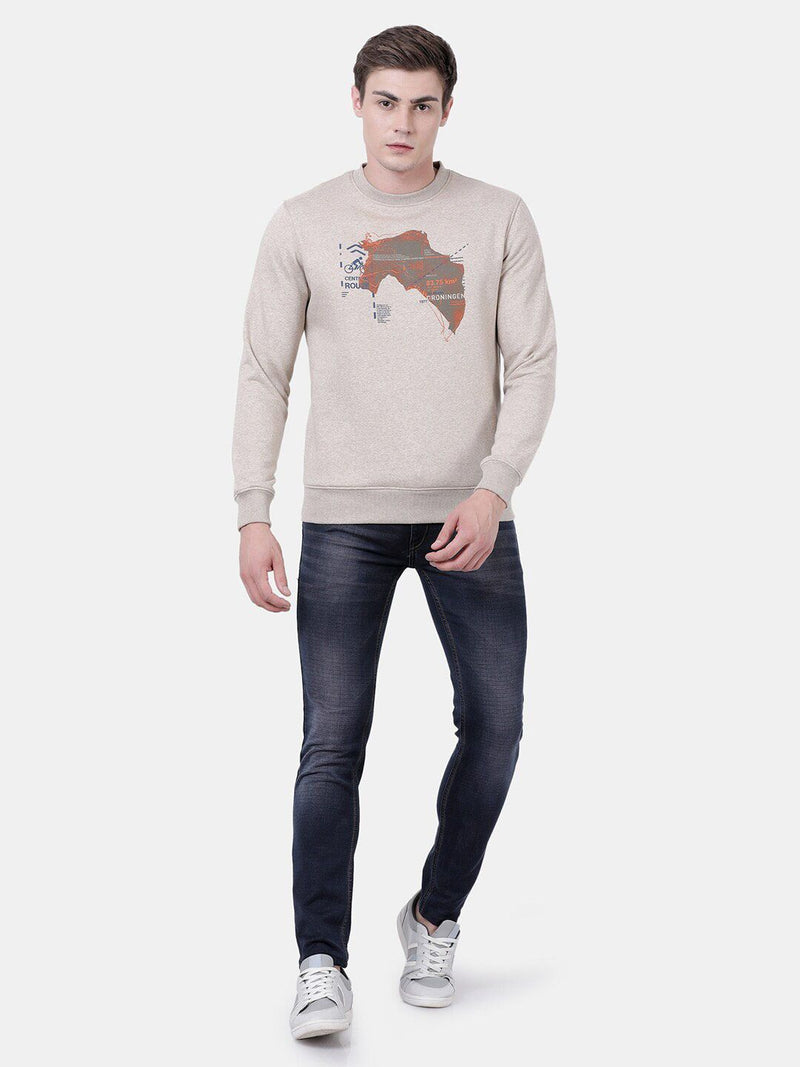 T-Base Men Beige Printed Sweatshirt