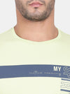 T-Base Men Green & Beige Striped T-Shirt