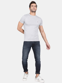 T-Base Men Grey Solid Slim Fit T-Shirt