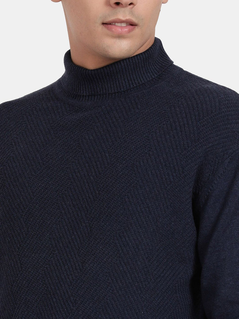 Turtle Neck Deep Indigo Melange Full Sleeve Pullover