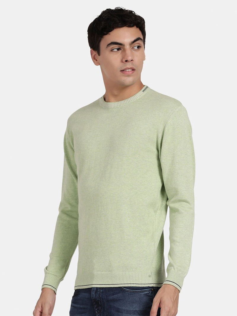 Crew Neck Meadow Green Melange Full Sleeve Pullover