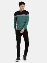 Crew Neck Full Sleeve Alpine Green Color Blocked Pullover