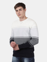 T-Base Men White & Black Colourblocked Pullover