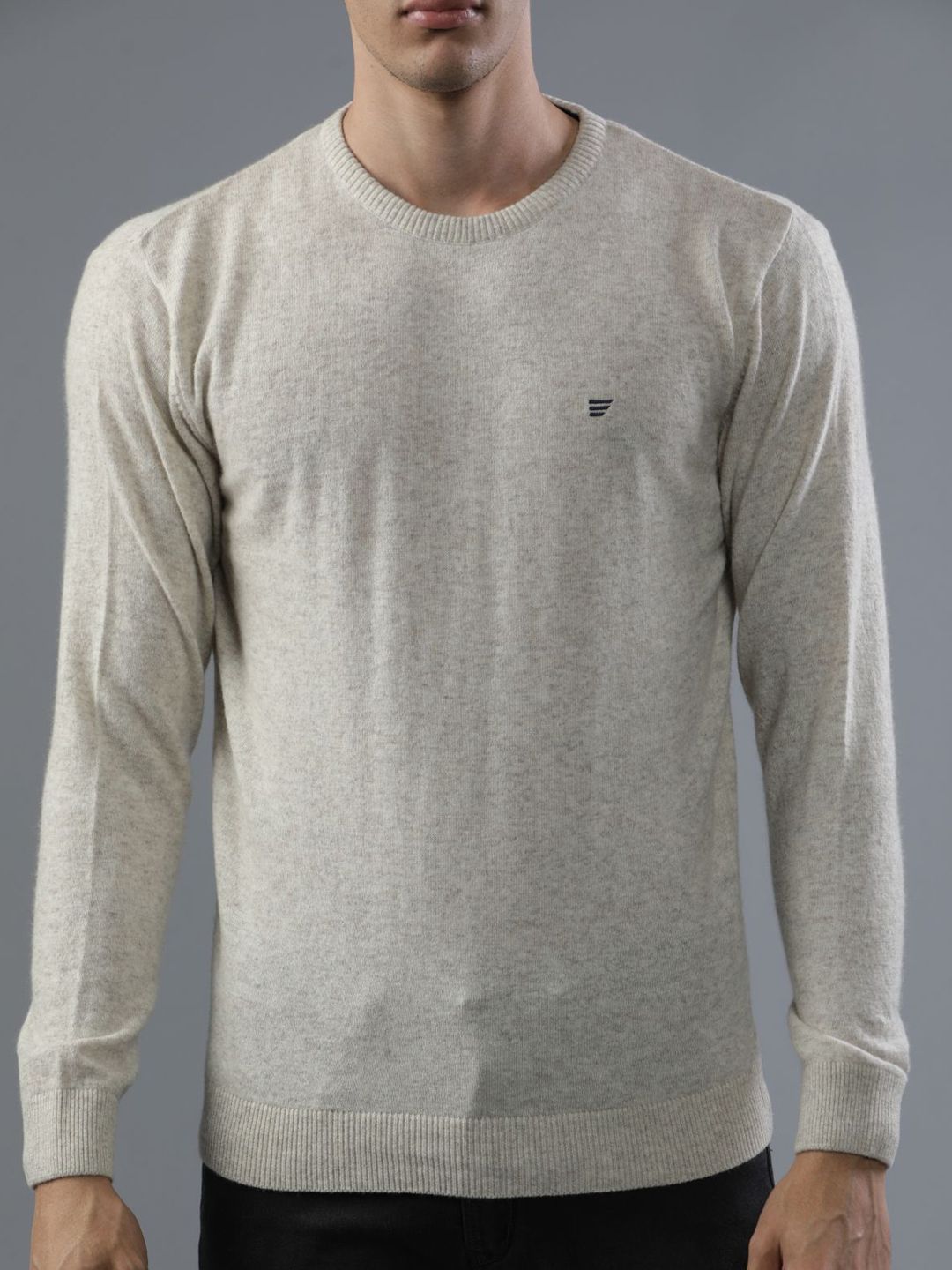 T-Base Men Grey Solid Pullover