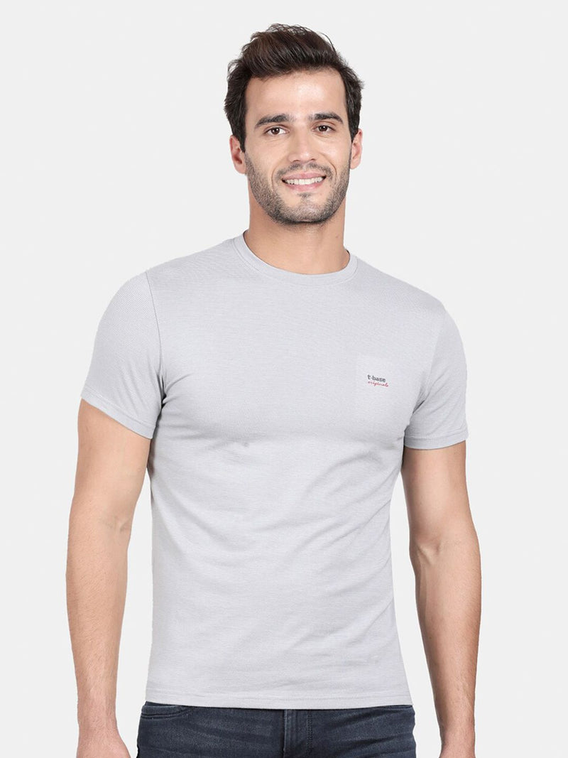 T-Base Men Grey Solid Slim Fit T-Shirt