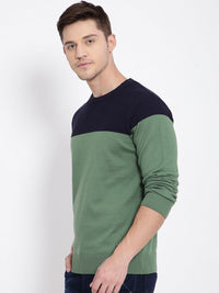 T-Base Men Green & Navy Blue Colourblocked Pullover Sweater