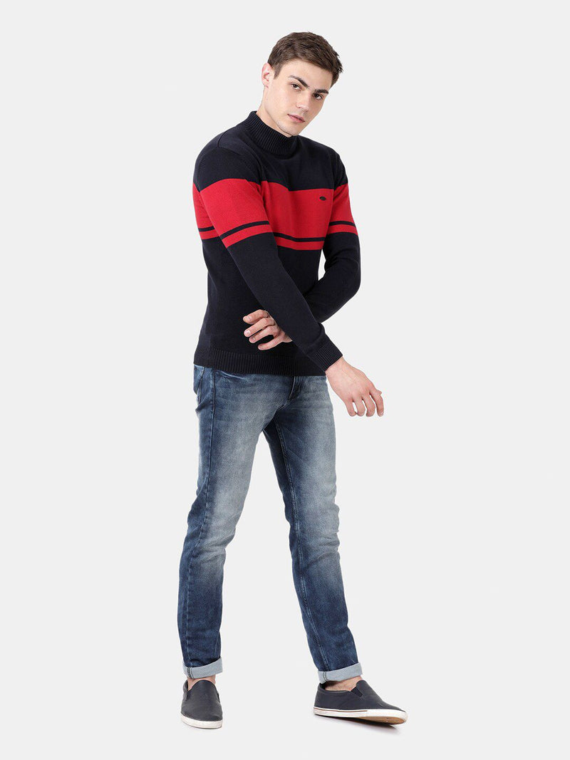 T-Base Men Red & Black Colourblocked Pullover