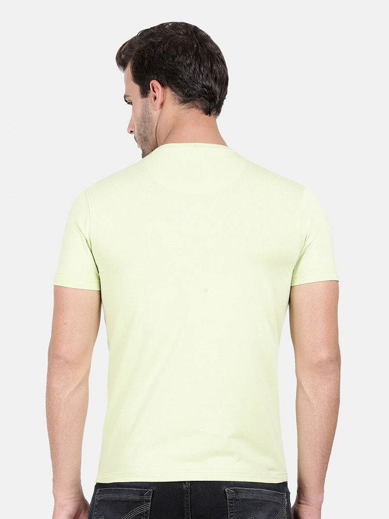 T-Base Men Green & Beige Striped T-Shirt