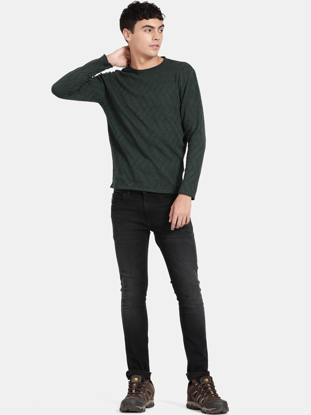 Roll Neck Dark Pine Melange Full Sleeve Pullover