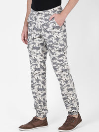 T-Base Men Off White Camouflage Printed Slim Fit Regular Trousers