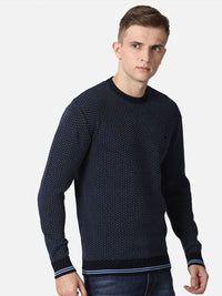 T-Base Men Navy Blue Quirky Printed Cotton Pullover