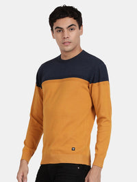 Crew Neck Full Sleeve Spruce Yellow Color Blocked Pullover