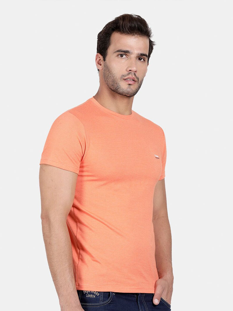 T-Base Men Coral Solid Cotton Slim Fit T-Shirt