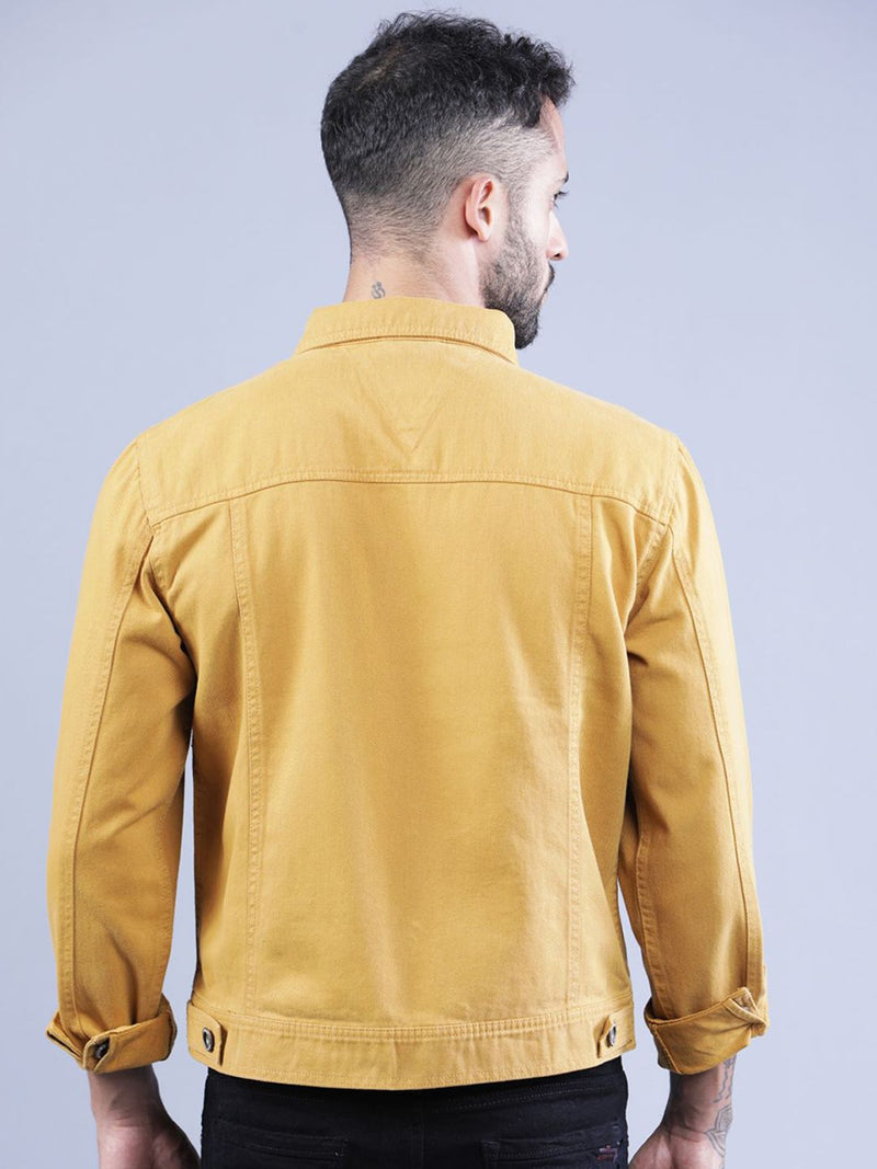 t-base Men Mustard Solid Denim Jacket