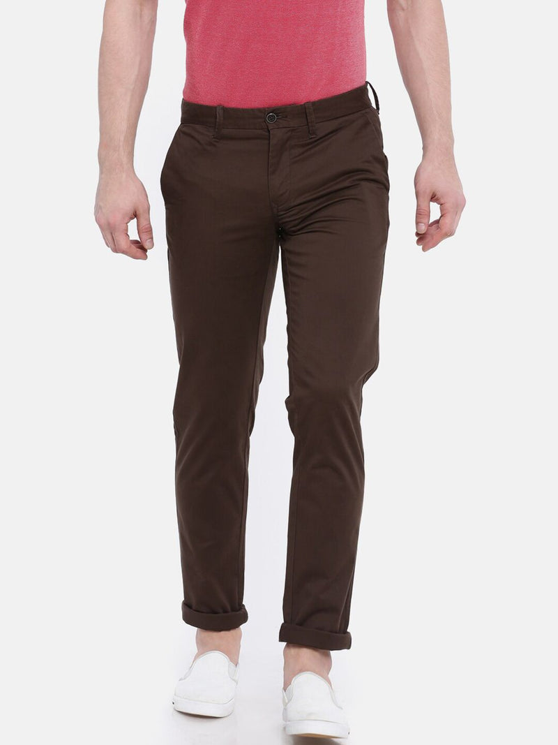 T-Base Men Brown Tapered Fit Easy Wash Chinos Trousers