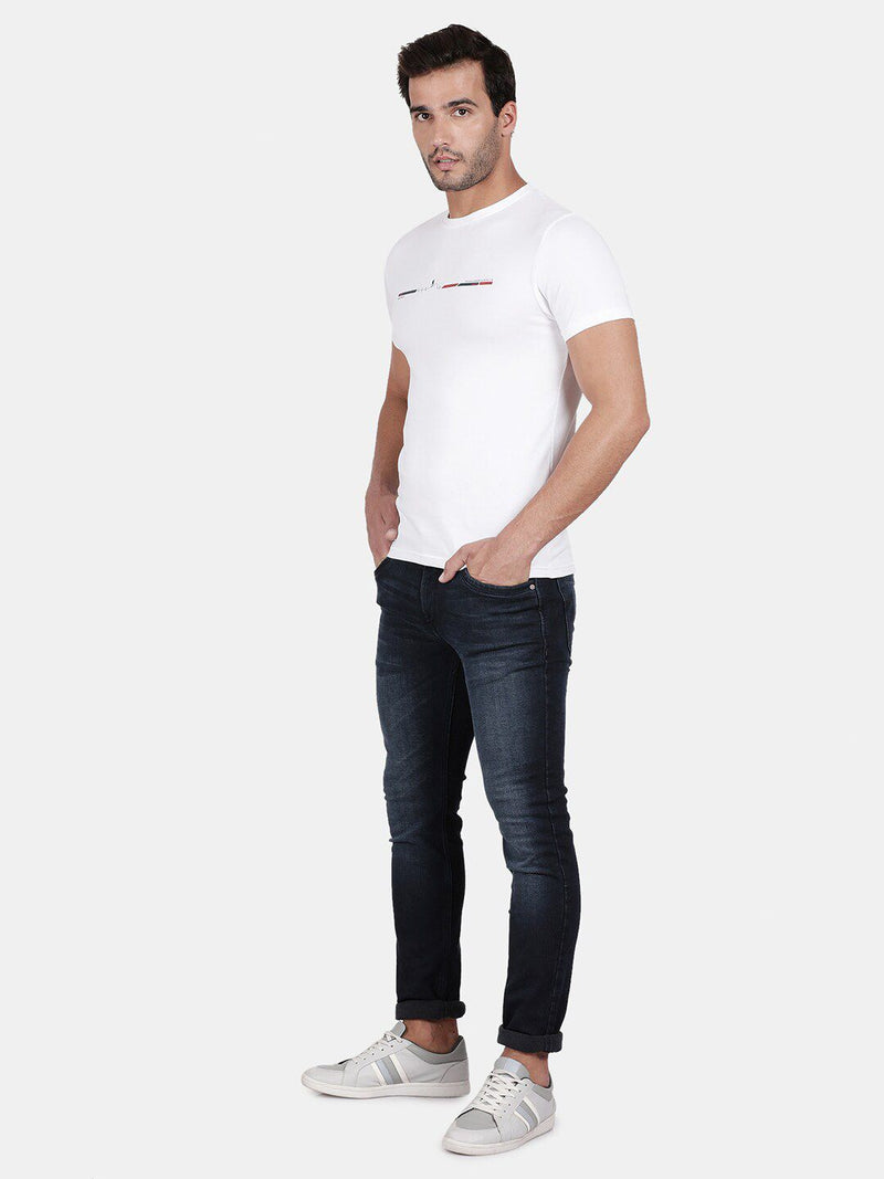 T-Base Men Off White Solid Slim Fit Cotton T-Shirt