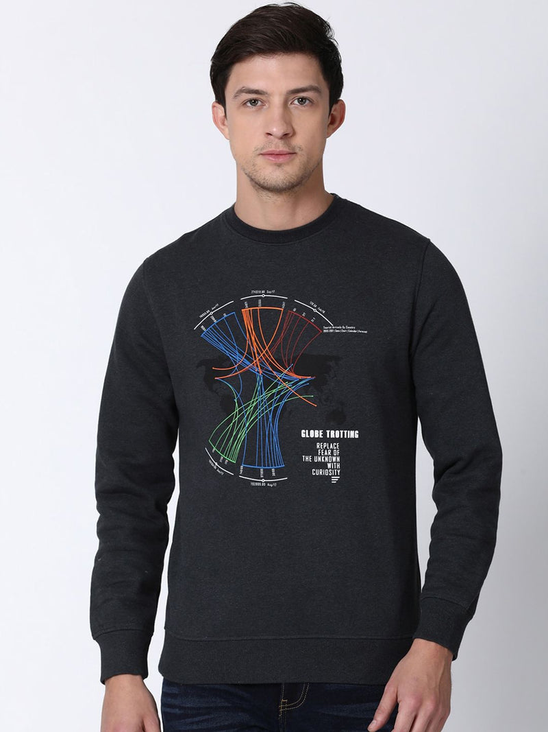 T-Base Men Grey & Blue Printed Sweatshirt