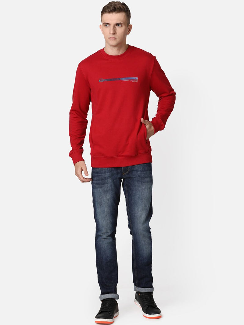 T-Base Men Red Solid Sweatshirt