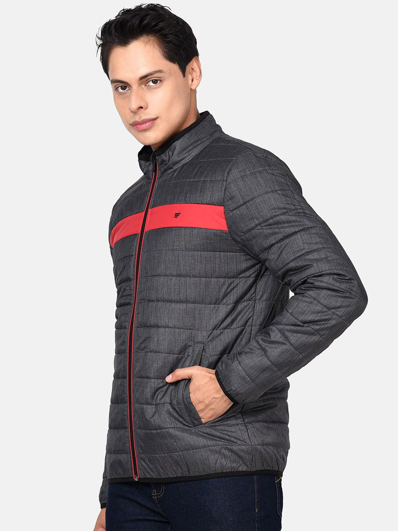 t-base Men Grey Colourblocked Lightweight Padded Jacket