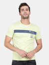 T-Base Men Green & Beige Striped T-Shirt