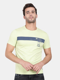 T-Base Men Green & Beige Striped T-Shirt