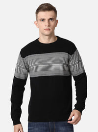 T-Base Men Black & White Striped Pure Cotton Pullover