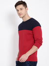 T-Base Men Red & Navy Blue Colourblocked Pullover Sweater