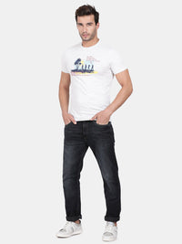 T-Base Men White Typography Printed Applique T-Shirt