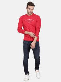 T-Base Men Red Typography Printed Cotton T-Shirt