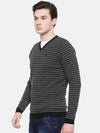 T-Base Men Grey & Black Striped Sweater