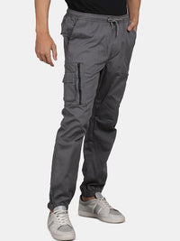 T-Base Men Mid-Rise Flat-Front Plain Drawstring Cotton Cargos Jogger