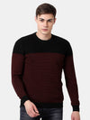 T-Base Men Black & Red Striper Cotton Crewneck Sweater