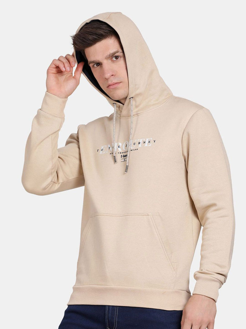 T-Base Men Typography Printed Hooded Sweatshirt