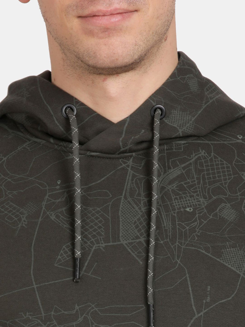 T-Base Men Abstract Printed Hooded Sweatshirt