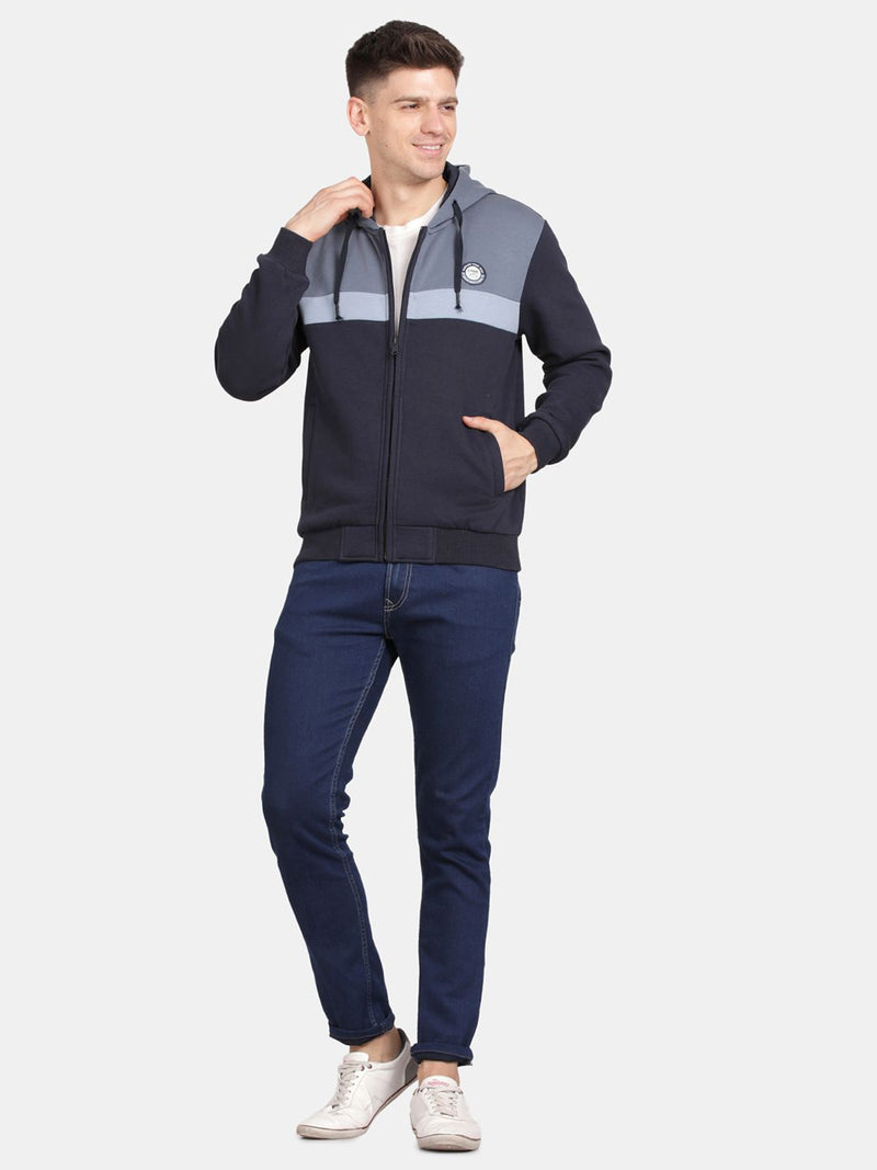 T-Base Men Colourblocked Hooded Sweatshirt