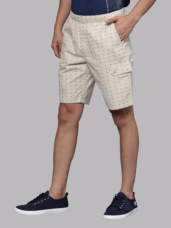 X Print Oyster Beige Lounge Shorts